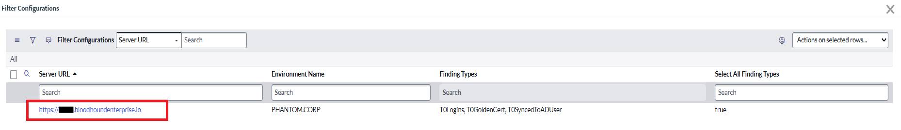 A view of the ServiceNow user interface showing the process of updating filter configuration for selected environments.